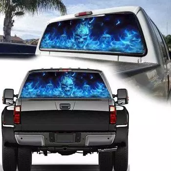 Универсальная автомобильная наклейка с горящим черепом, наклейка на заднее окно, наклейка для грузовика 165*56cm