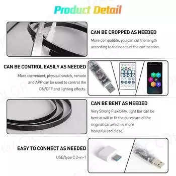 Универсальная автомобильная подсветка Vegetting, светодиодная внутренняя RGB симфоническая атмосферная лампа, USB-приложение, пульт дистанционного управления для Tesla Model 3 YSX 110cm 43.31in
