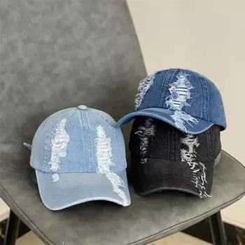 Универсальная бейсболка из потертого денима с рваными краями, женская, для весны и осени, уличная, солнцезащитная, кепка Tide M56-58cm чёрный