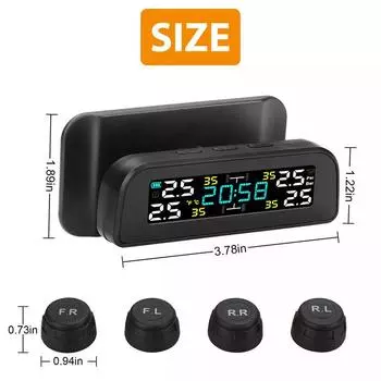 Универсальная беспроводная система контроля давления в шинах Tpms, часы на солнечной батарее, ЖК-дисплей, 4 внешних датчика, датчики давления в шинах чёрный