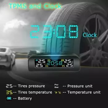 Универсальная беспроводная система контроля давления в шинах TPMS Солнечные часы с ЖК-дисплеем 4 внешних датчика Датчики давления в шинах External Sensor