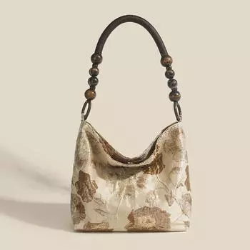 Универсальная большая вместительная оригинальная сумка на плечо из жаккардовой ткани карамельного макиато в стиле ретро, портативная сумка для подмышек