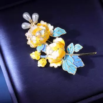 Универсальная брошь из сплава с желтым пионом и стразами, женская антибликовая брошь для костюма