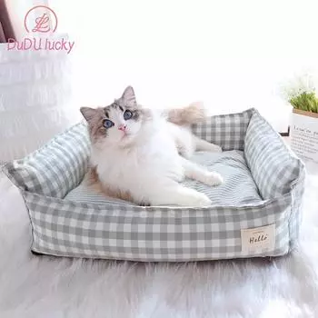 Универсальная будка для домашних животных Four Seasons для маленьких и средних животных, подложка из искусственного хлопка, съемная и моющаяся, клетчатый принт S 50x40x20