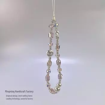 Универсальная цепочка для телефона с розовыми бриллиантами: Высококачественный браслет в японском и корейском стиле, устойчивый к падениям и потерям Handcrafted Beads