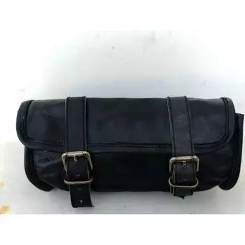 Универсальная черная кожаная сумка для инструментов для мотоцикла, седельная сумка на руль, сумка в рулоне 5 x 10 x 4 in чёрный