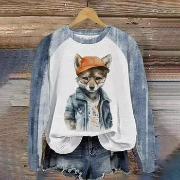 Универсальная цифровая женская футболка с милым мультяшным принтом животных и рукавами реглан, повседневная одежда, женская осенняя повседневная одежда XXL