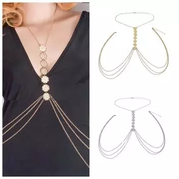 Универсальная длинная кисточка сексуальная модная текстура ретро резной диск цепочка для тела One Size серебряный