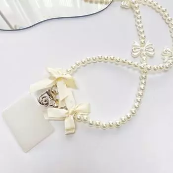 Универсальная длинная веревка для подвешивания с бусинами, ремешок для мобильного телефона, жемчужная лента с бантом, диагональная цепочка с картой, длинная веревка, защищающая от потери