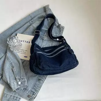 Универсальная джинсовая большая сумка для женщин большой вместимости сумка-мессенджер ленивый стиль сумка подмышкой новая