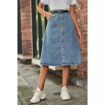 Универсальная джинсовая юбка скинни на пуговицах в один ряд S синий