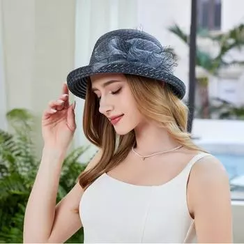 Универсальная европейская и американская шляпа из органзы, женская летняя шляпа-купол, закрученный цилиндр, корейская версия, цветочная солнцезащитная пляжная шляпа от солнца M56-58cm бежевый