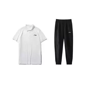 Универсальная футболка-поло с коротким рукавом и принтом логотипа Li Ning, удобные однотонные брюки с манжетами, повседневный спортивный костюм, унисекс, спортивный костюм YWBV069-2 S