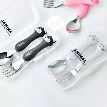 Универсальная гладкая кромка, удобная и безопасная детская обучающая ложка, вилка, набор посуды для ежедневного использования коричневый