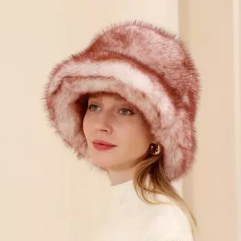 Универсальная холодная панама, ветрозащитная теплая шапка, шапка из кроличьего меха, женская осенне-зимняя утолщенная теплая меховая интегрированная плюшевая шапка M56-58cm чёрный