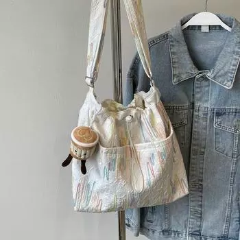 Универсальная холщовая сумка женская новинка 2024 года летняя сумка-тоут повседневная сумка через плечо большая вместительная сумка-мессенджер tide