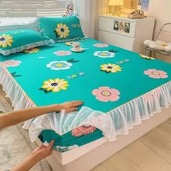 Универсальная красивая кружевная простыня Four Seasons, цельный чехол для кровати, защита для матраса, полное покрытие, нескользящая простыня 120x200Bed skirt 1pc