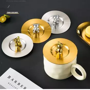 Универсальная крышка для кружки-медведя с защитой от пыли, многоразовая крышка для чашки из утолщенной нержавеющей стали, герметичная крышка для чашки с защитой от пыли серебряный