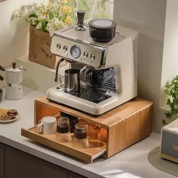 Универсальная кухонная стойка: Кофемашина, подставка для микроволновой печи, выдвижной органайзер для столешницы и пыленепроницаемое хранилище для чашек. pull-out белый/кремовый