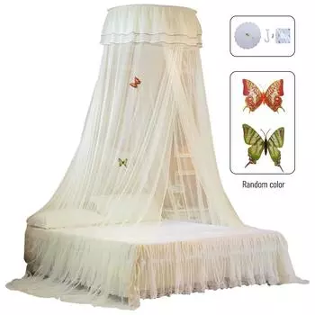 Универсальная купольная кровать с балдахином, одинарный вход, мелкая сетка, кружевная занавеска для спальни в стиле принцессы фиолетовый