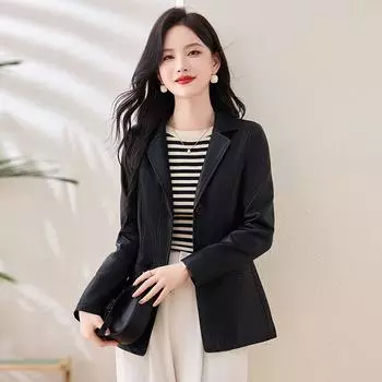 Универсальная куртка из овчины, кожаная куртка для женщин, средней длины, весна-осень, новый стиль, высококачественный темперамент, тонкая универсальная ветровка M