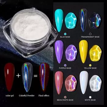 Универсальная лазерная пудра для нейл-арта, японские цветные волшебные зеркальные блестки, лазерные зеркальные радужные блестки Universal transparent laser powder