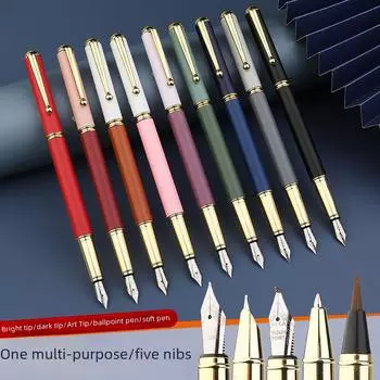 Универсальная металлическая перьевая ручка: Многоперьевые каллиграфические и шариковые ручки для офиса и студентов Calligraphy Brush розовый/фиолетовый