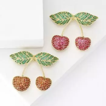 Универсальная модная микро-инкрустированная медная циркониевая брошь в виде вишен, креативная женская одежда, корсаж, ювелирное украшение, булавка