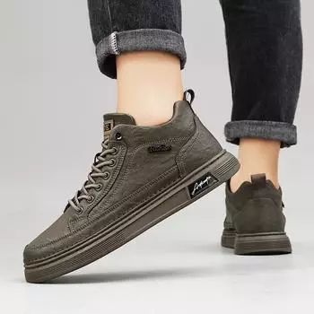 Универсальная модная мужская зимняя и весенняя обувь Hithtop из кожи для студентов колледжей, скейтбординга, ходьбы, повседневные полусапожки 38 серый