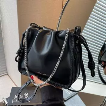 Универсальная модная сумка-цепочка женская сумка плиссированная текстура маленькая квадратная сумка популярная сумка-мессенджер чёрный