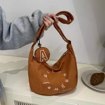 Универсальная модная сумка-мессенджер с буквенным принтом, женская повседневная вельветовая сумка через плечо большой емкости темно-зеленого