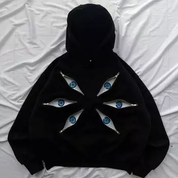 Универсальная мужская и женская толстовка с капюшоном в темном ретро-стиле с европейским и американским дизайном на молнии S чёрный