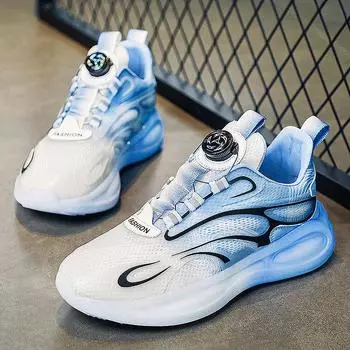 Универсальная мужская обувь, дышащая сетчатая повседневная спортивная обувь с вращающимися пуговицами, молодежная обувь для бега на воздушной подушке, модная обувь для белого папы 39