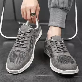 Универсальная мужская повседневная обувь на шнуровке, мужская обувь ручной работы на плоской подошве, люксовый бренд, мужская вулканизированная обувь, дышащая сетчатая спортивная обувь 38 серый