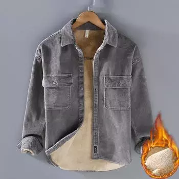 Универсальная мужская рубашка из флиса, утолщенная, винтажная, модная, городская, простая, с лацканами, молодежная, свободная, теплая верхняя одежда XXXL зелёный