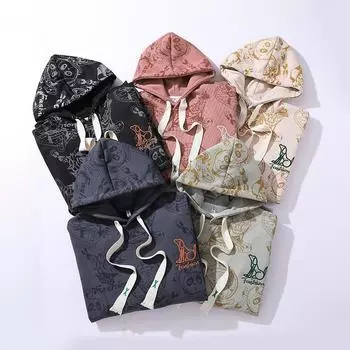 Универсальная мужская вышитая широкая толстовка с капюшоном и круглым вырезом, весенне-осенняя модная брендовая свободная куртка с длинными рукавами для подростков M