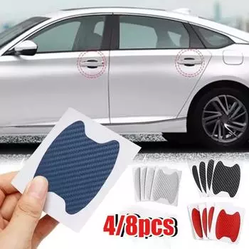 Универсальная наклейка на ручку, наклейка на бампер, наклейка на ручку двери автомобиля, защитная пленка из углеродного волокна, наклейка на запястье, наклейка на бампер 4PCS синий