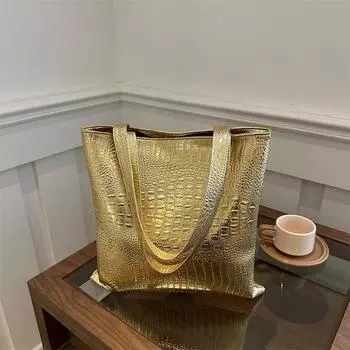 Универсальная новая большая сумка-тоут для женщин, популярная на осень простая сумка через плечо с крокодиловым узором серебряный