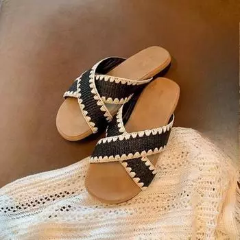 Универсальная обувь Плетеная обувь Перекрещенные сандалии на одной линии Тапочки Женская обувь Обувь нового стиля 35