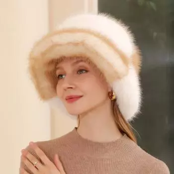 Универсальная плюшевая панама для осени и зимы, утолщенная теплая шапка из кроличьего меха, женская шапка-мешок, интегрированная плюшевая шапка из меха M56-58cm чёрный