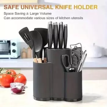 Универсальная подставка для ножей 3 в 1, кухонная подставка, комбинированная подставка для слива кухонных принадлежностей, черный держатель для инструментов