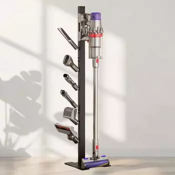 Универсальная подставка для пылесоса, не требующая сверления, простая сборка, металлические аксессуары для пылесоса, держатель для насадок с крючками для хранения чёрный