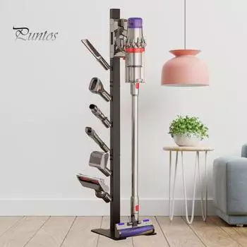 Универсальная подставка для пылесоса, не требующая сверления, простая сборка, металлические аксессуары для пылесоса, держатель для насадок с крючками для хранения чёрный