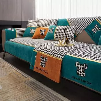 Универсальная подушка для дивана, синель, черный и белый клетчатый чехол для дивана для гостиной, Нескользящая подушка с вышивкой, подушка для спинки, полотенце, подушка 70x70