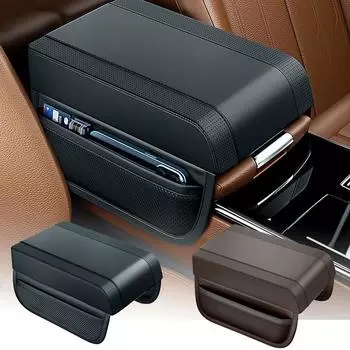 Универсальная подушка для подлокотника автомобиля, кожаная подставка для подлокотника с карманом, центральная память, хлопковая подлокотная опора, подлокотник для хранения вещей чёрный