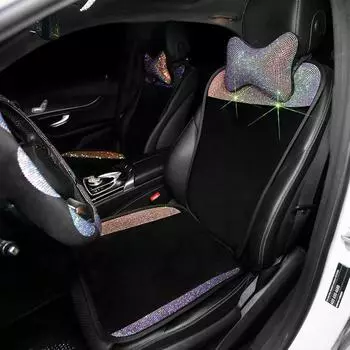Универсальная подушка для сиденья с бриллиантами, белые цветные стразы, передняя и задняя спинка, коврик, плюшевый теплый защитный коврик, автомобильные аксессуары