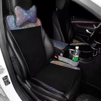 Универсальная подушка для сиденья с бриллиантами, белые цветные стразы, передняя и задняя спинка, коврик, плюшевый теплый защитный коврик, автомобильные аксессуары