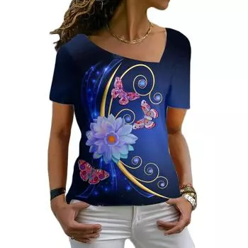 Универсальная повседневная цифровая печать с забавным диагональным воротником, модная женская футболка, повседневная женская футболка с длинным рукавом, клубная, в стиле хип-хоп, удобная S