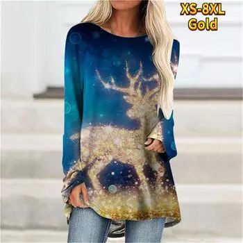 Универсальная рождественская цифровая 3D-печать женская футболка элегантный новый дизайн повседневная весна осень с длинным рукавом и круглым вырезом женская одежда M