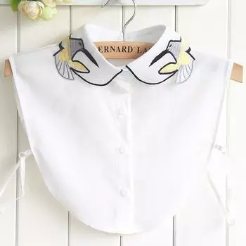 Универсальная рубашка с вышитым рисунком «волна» из шифона с лацканами и однотонным вышитым накладным воротником